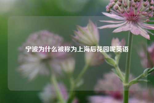 宁波为什么被称为上海后花园呢英语